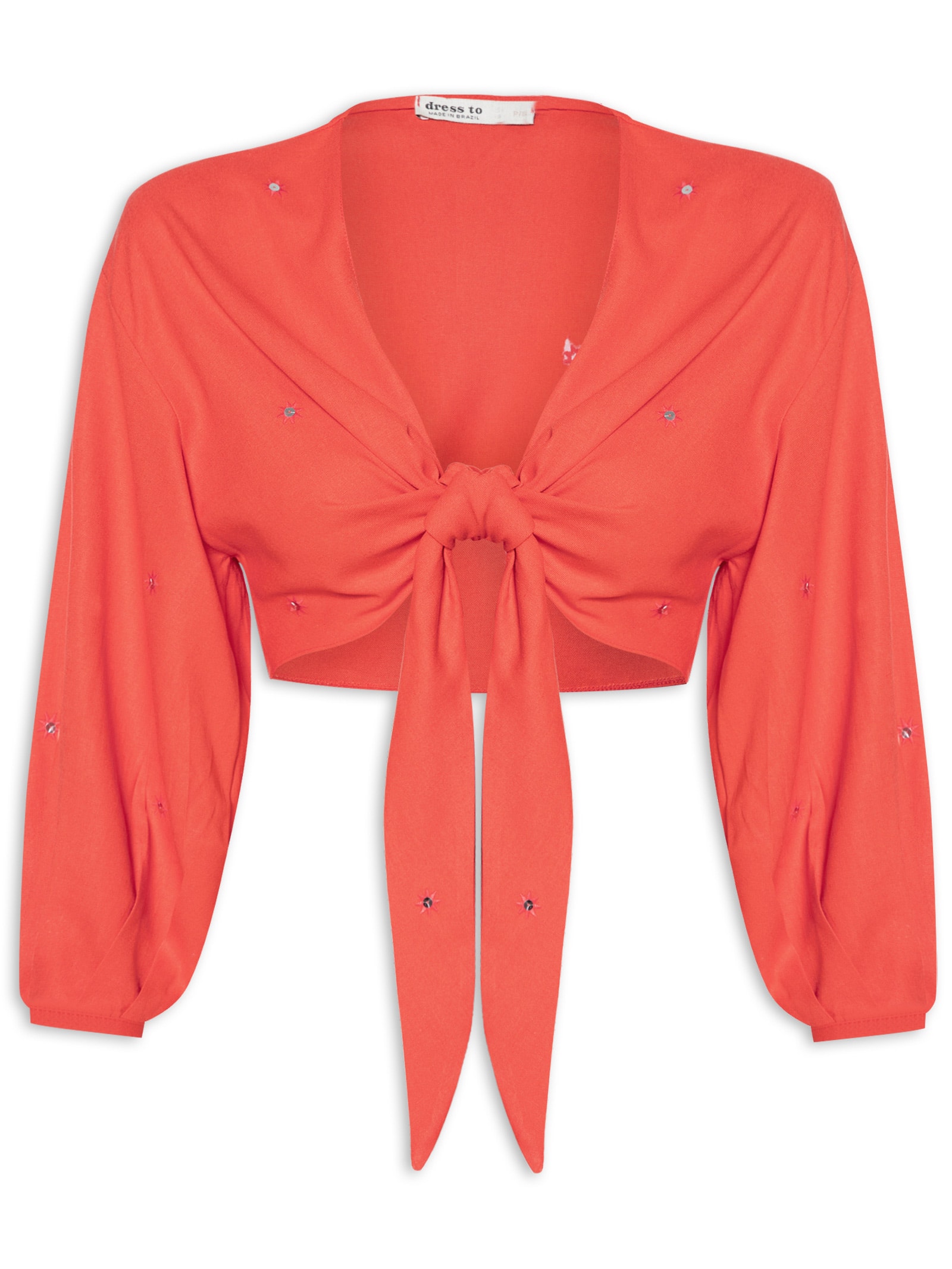 Blusa Feminina Linho Bordado Paetê Vermelho Dress To