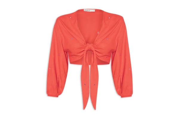 Blusa Feminina Linho Bordado Paetê - Vermelho