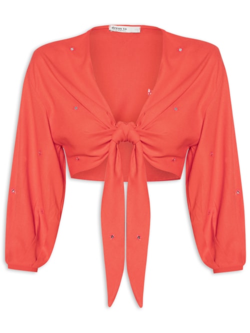 Blusa Feminina Linho Bordado Paetê – Vermelho