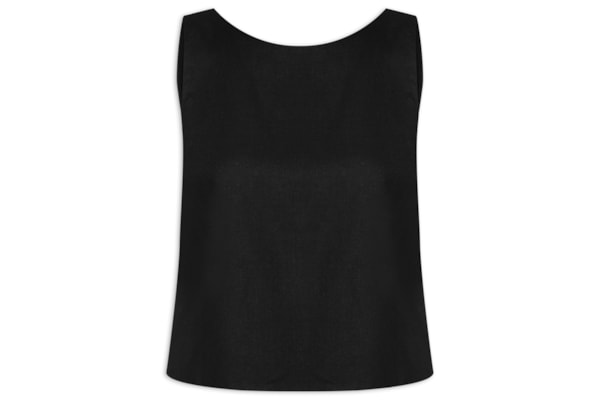 Blusa Feminina Linho Costas Torcida - Preto