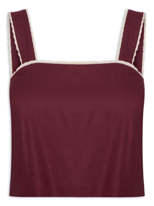 Blusa Feminina Linho Cropped Vivo Trançado – Vinho