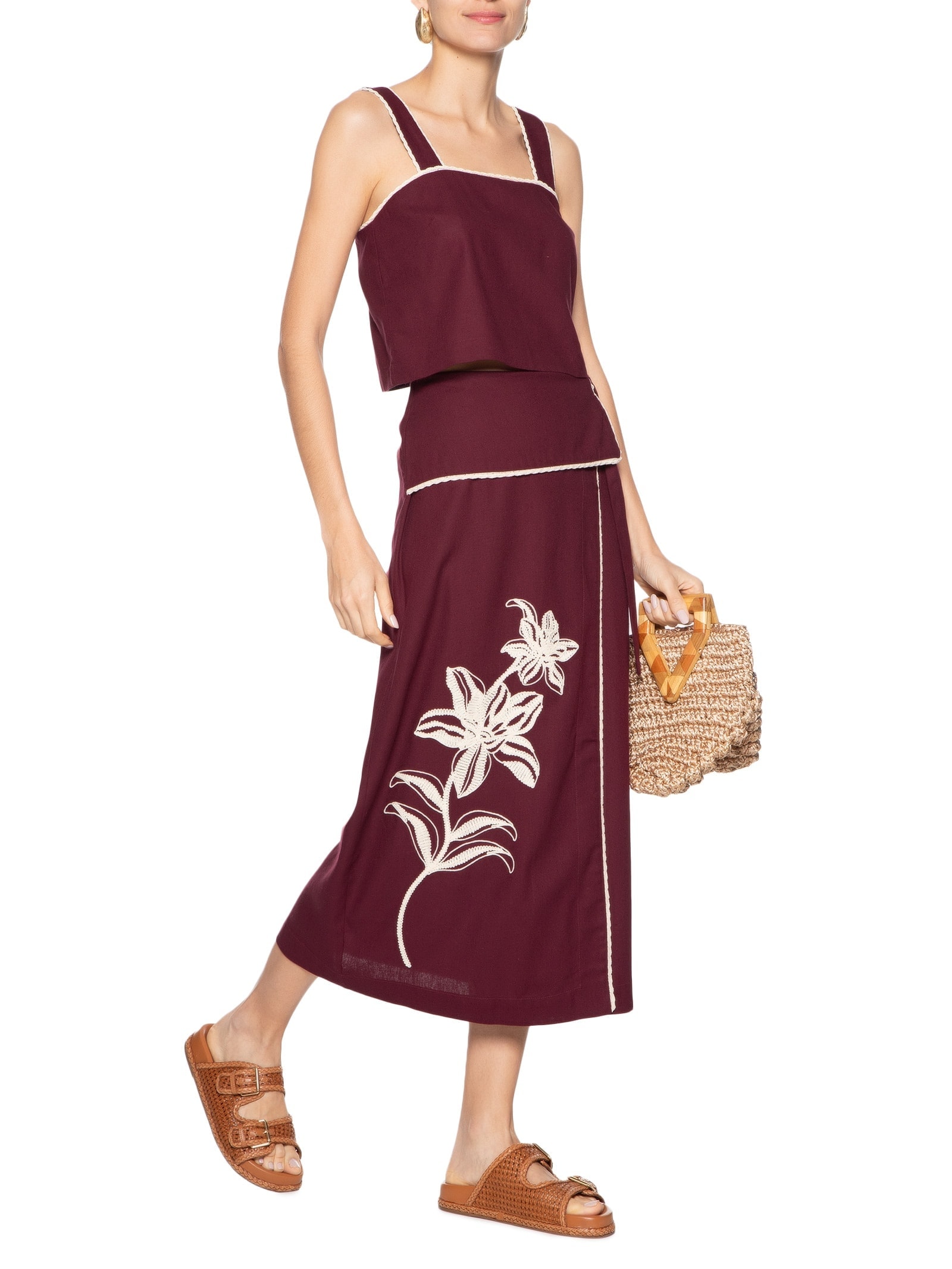 Blusa Feminina Linho Cropped Vivo Trançado Vinho Dress To