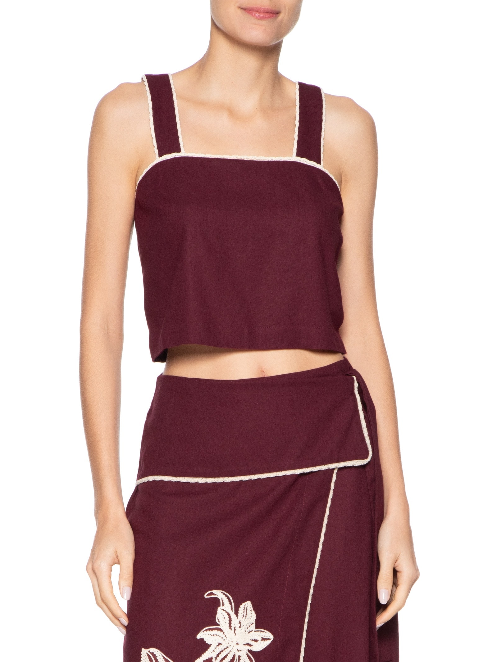 Blusa Feminina Linho Cropped Vivo Trançado Vinho Dress To