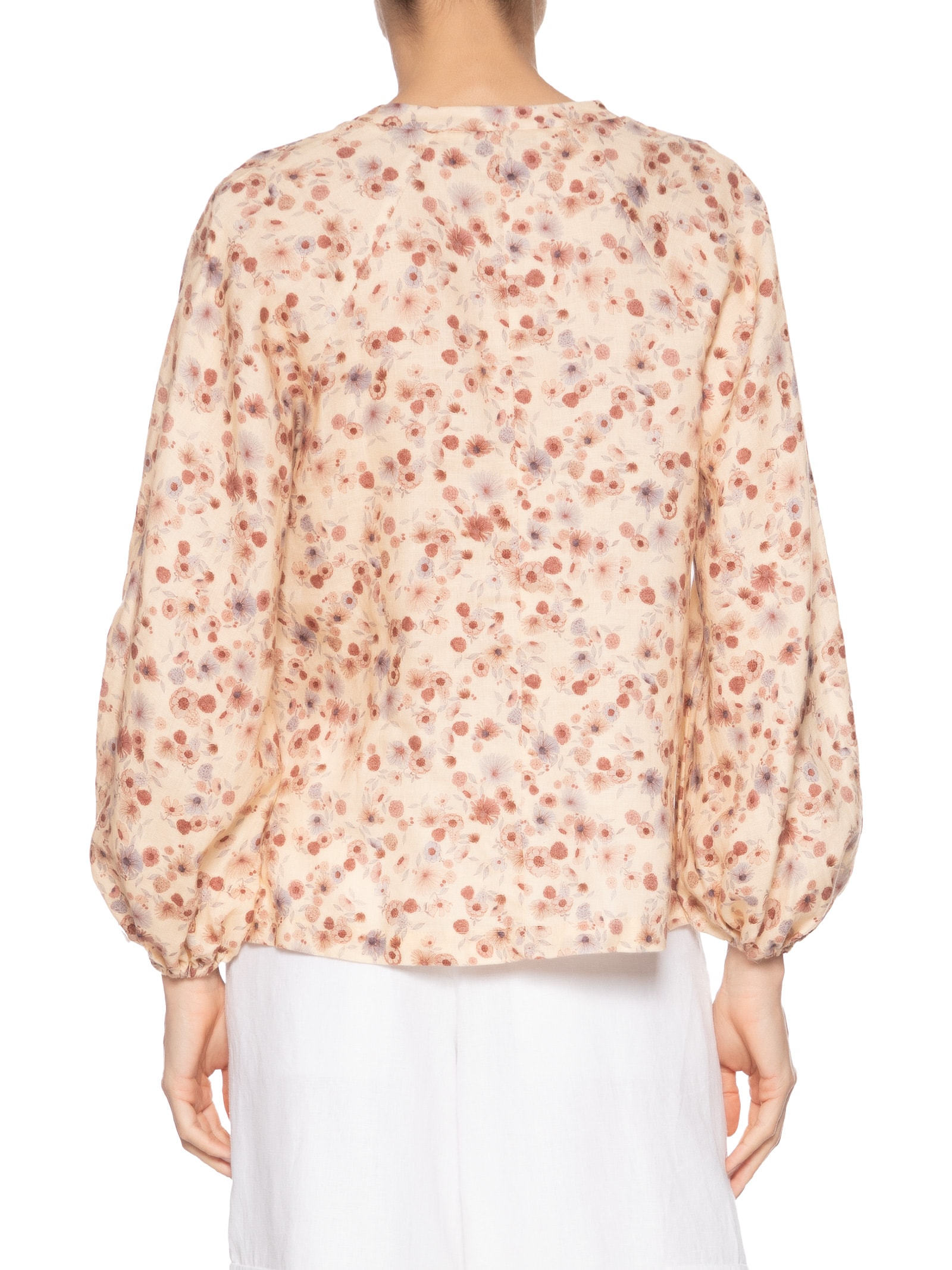 Blusa Feminina Linho Estampa Fleur Mini Bege Maria Filó