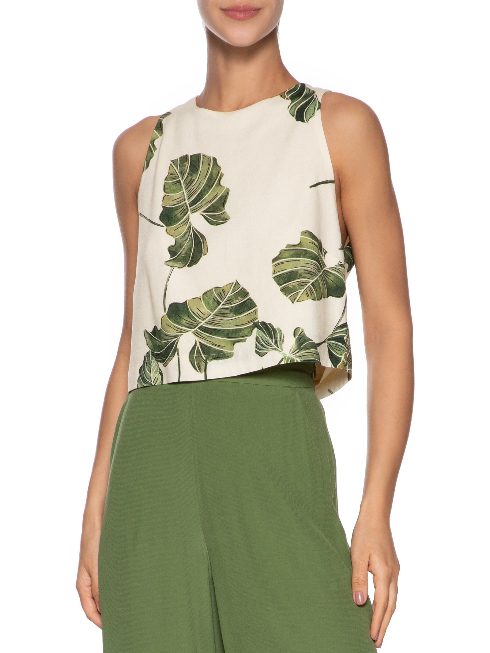 Blusa Feminina Linho Estampa Folhar Amarelo Dress To