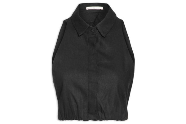 Blusa Feminina Linho Pregas Barra - Preto