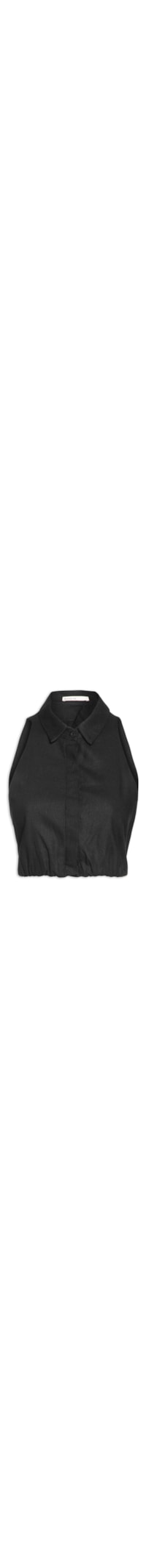 Blusa Feminina Linho Pregas Barra - Preto