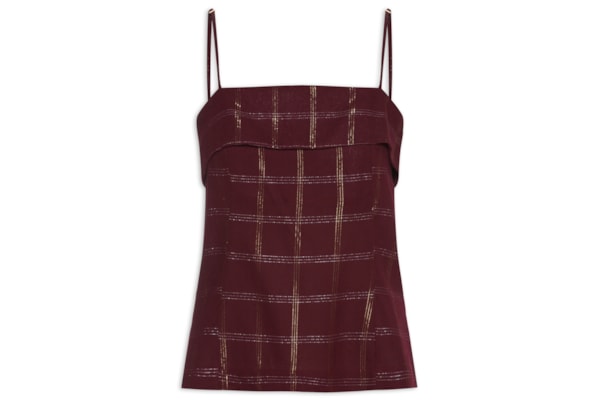Blusa Feminina Linho Xadrez Lurex - Marrom