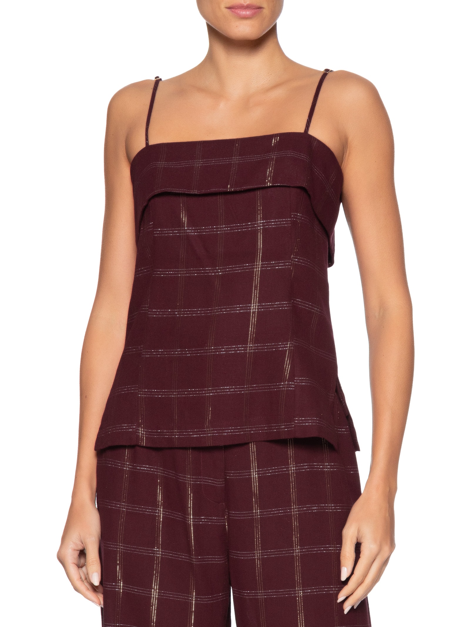 Blusa Feminina Linho Xadrez Lurex Marrom Dress To