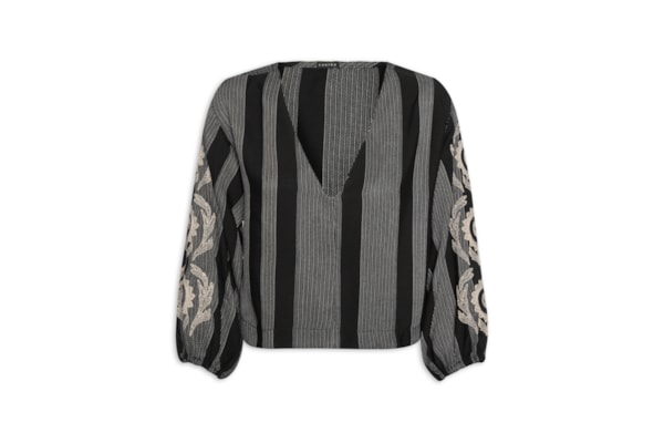 Blusa Feminina Listra Bordado Instante - Preto