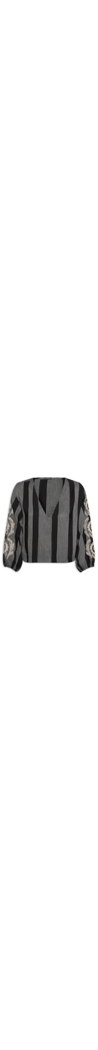 Blusa Feminina Listra Bordado Instante - Preto