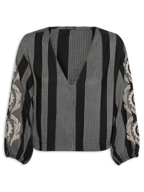 Blusa Feminina Listra Bordado Instante – Preto