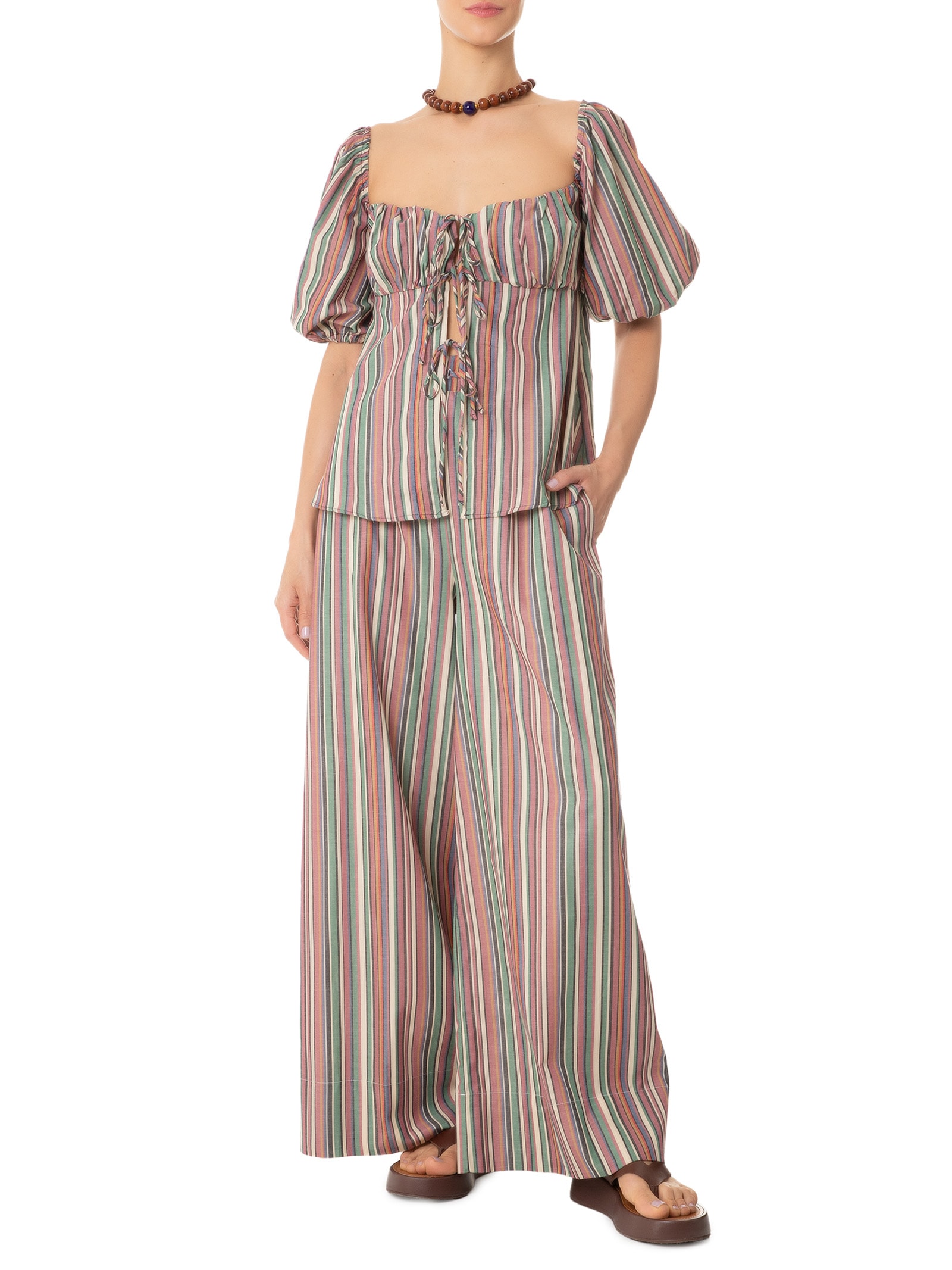 Blusa Feminina Listra Pipa Rosa Farm