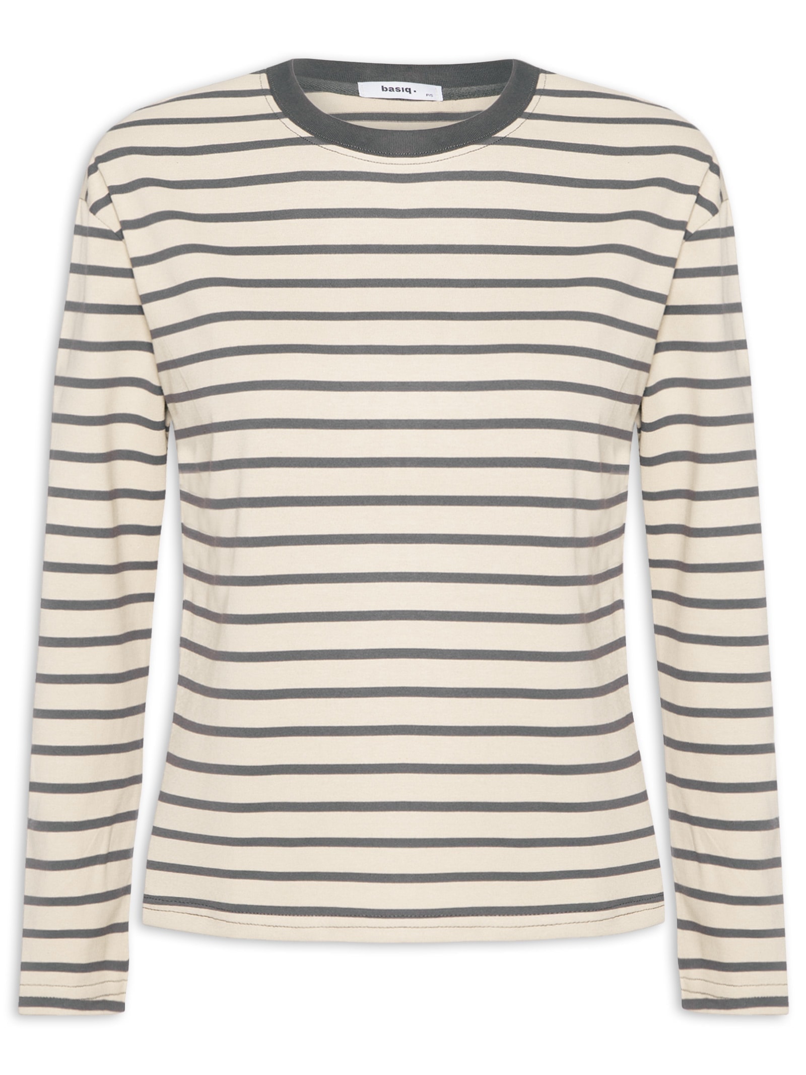 Blusa Feminina Listrada Manga Longa Bege Basiq