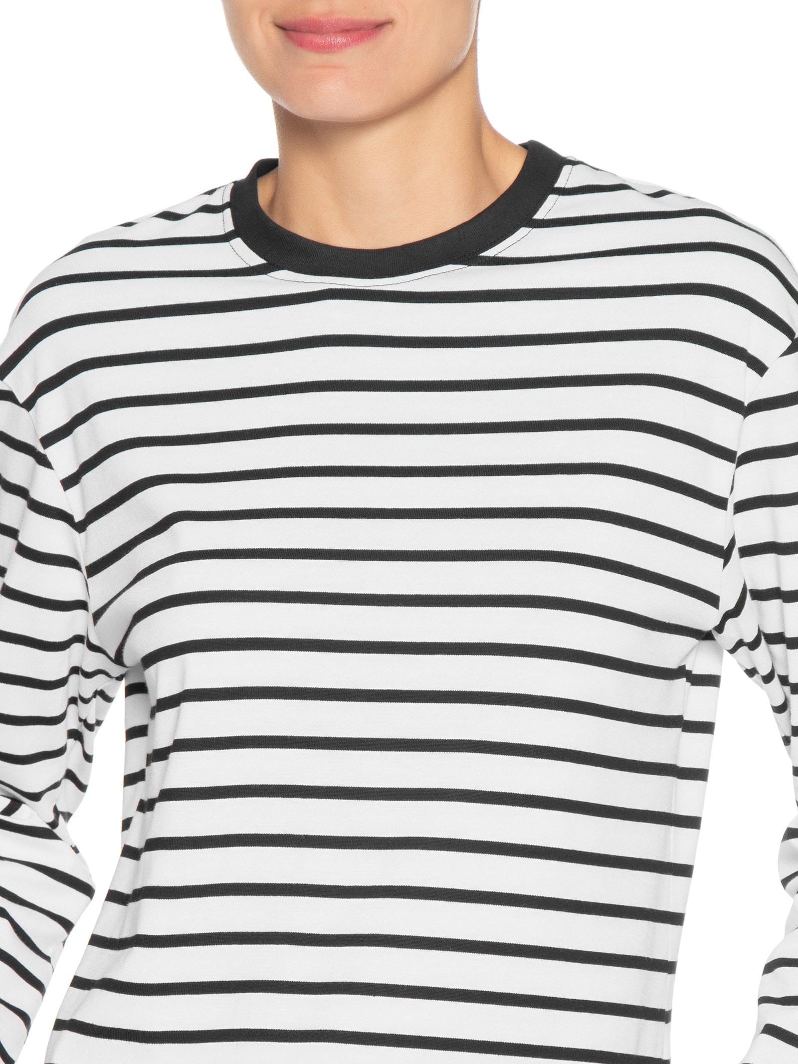 Blusa Feminina Listrada Manga Longa Branco Basiq