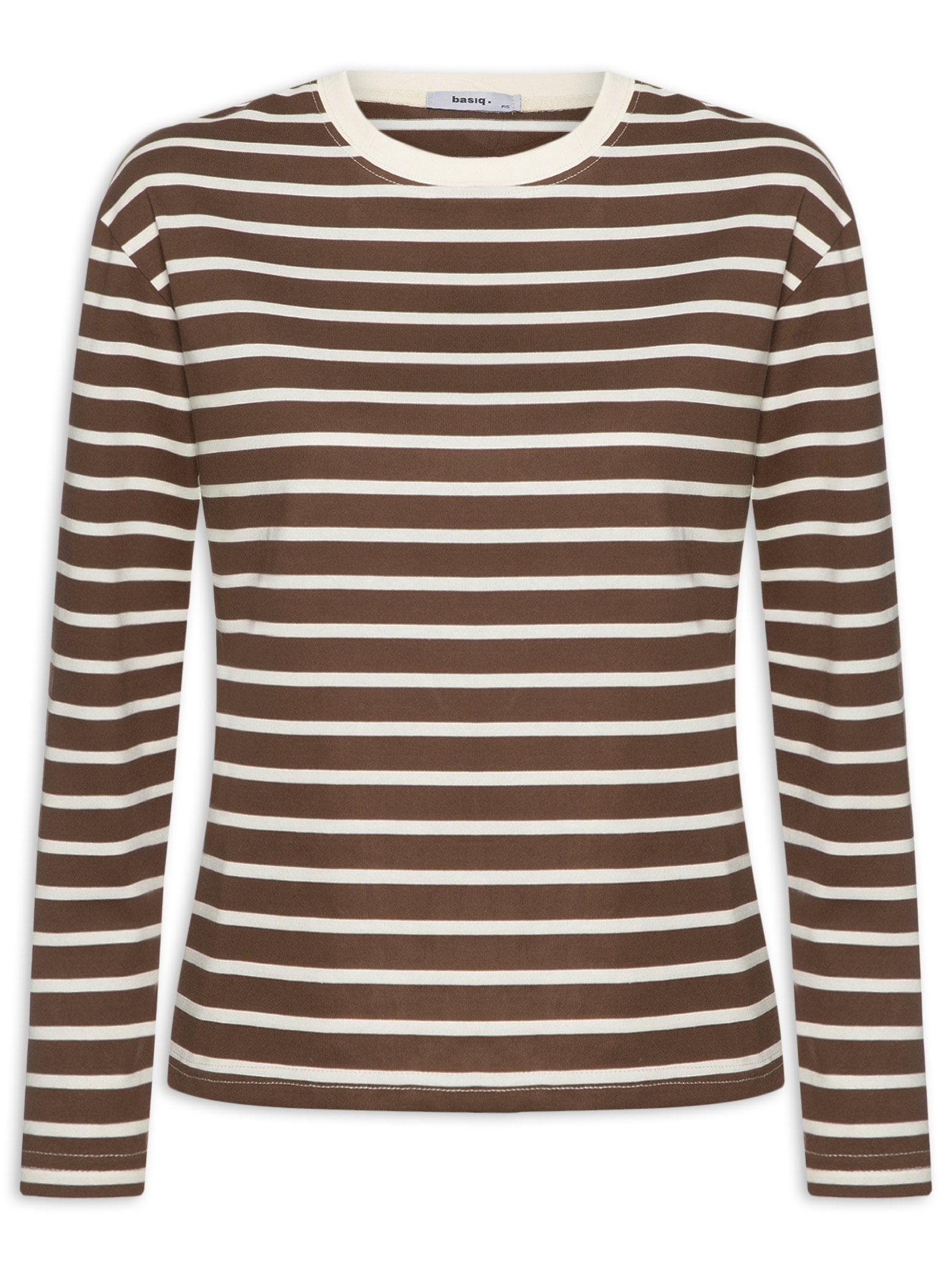Blusa Feminina Listrada Manga Longa Marrom Basiq