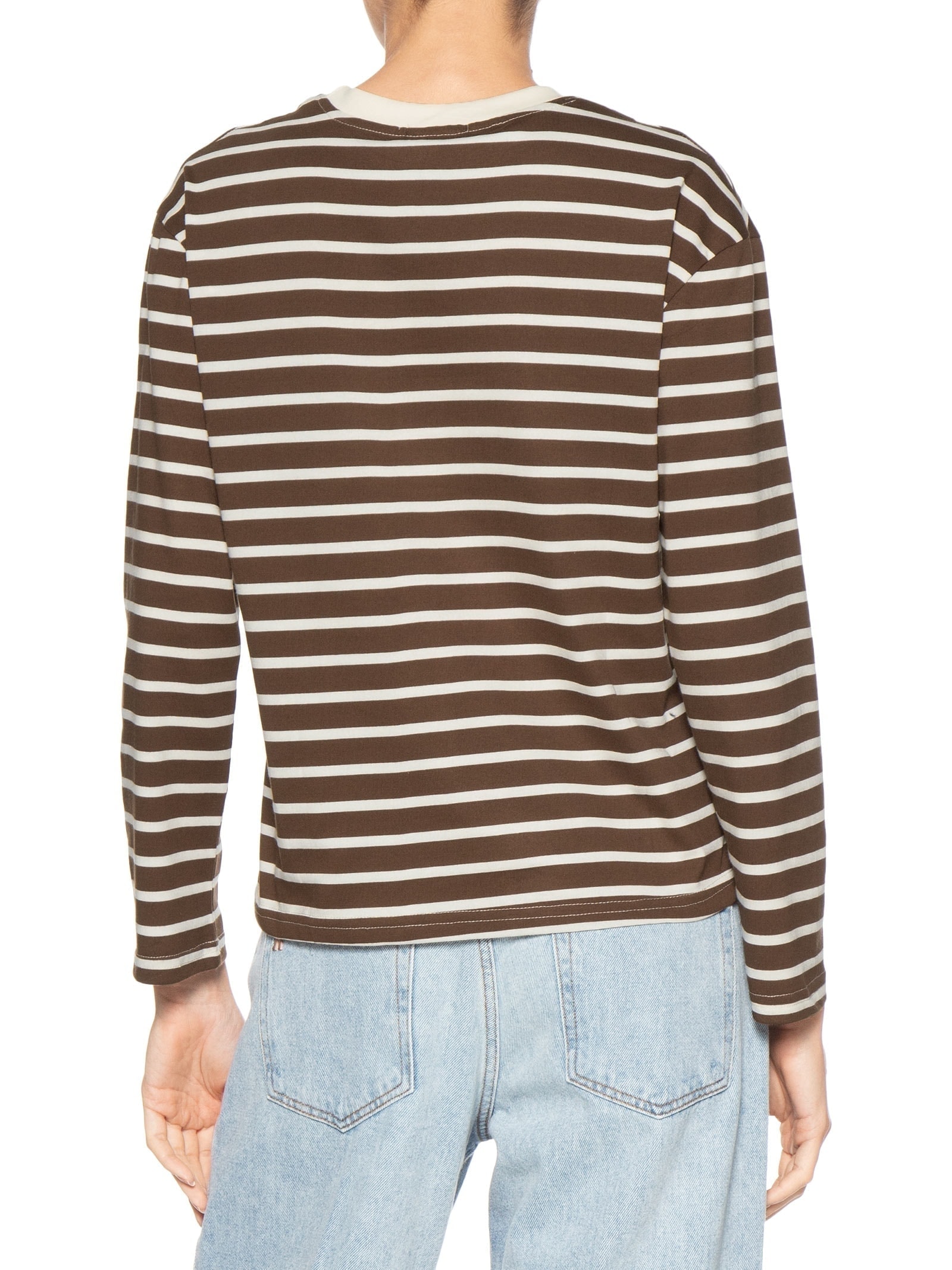 Blusa Feminina Listrada Manga Longa Marrom Basiq