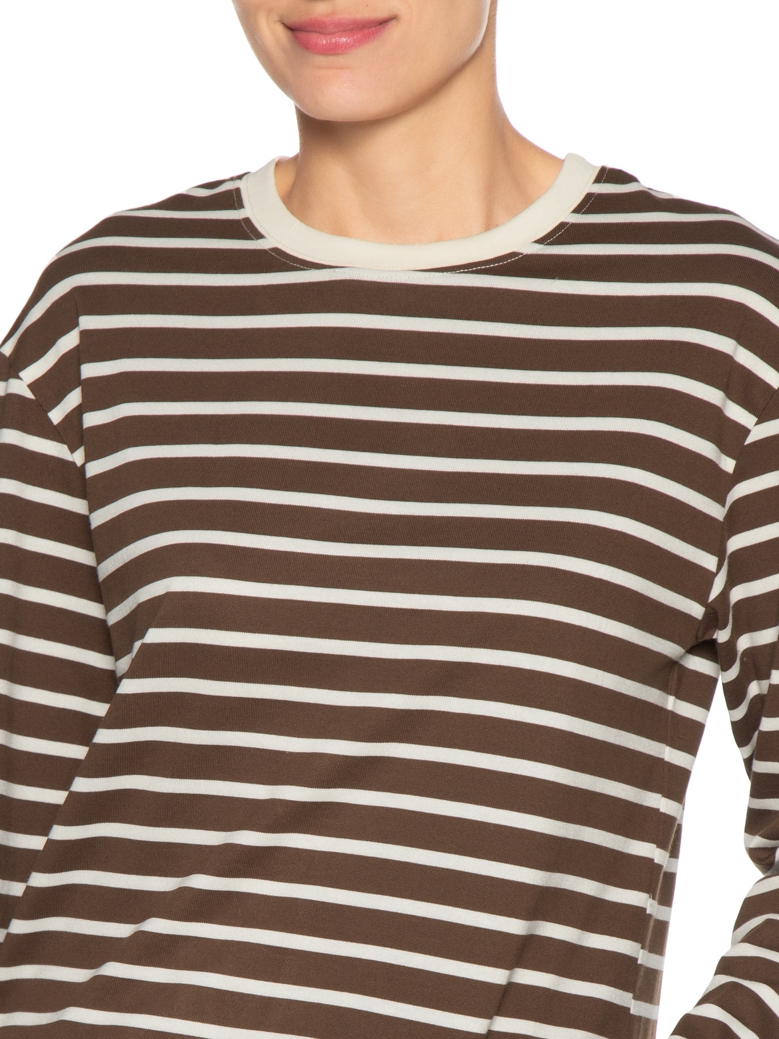 Blusa Feminina Listrada Manga Longa Marrom Basiq