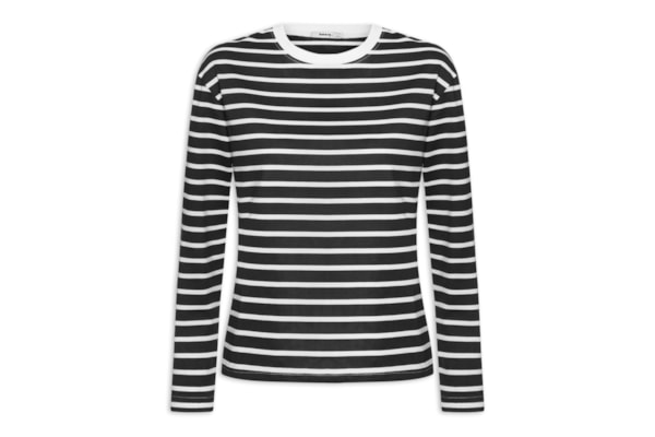 Blusa Feminina Listrada Manga Longa - Preto