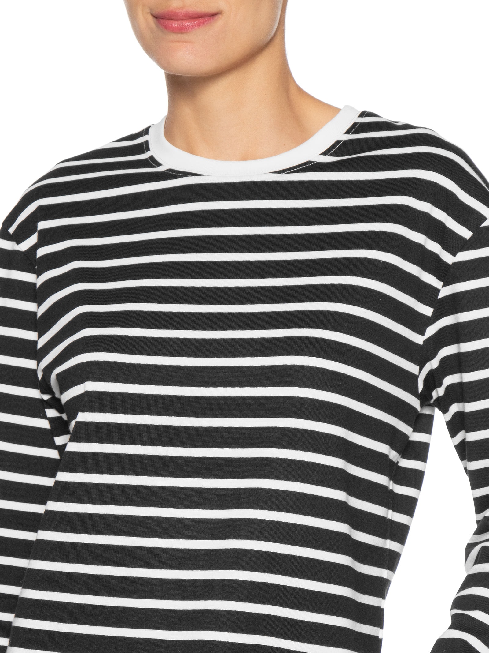 Blusa Feminina Listrada Manga Longa Preto Basiq