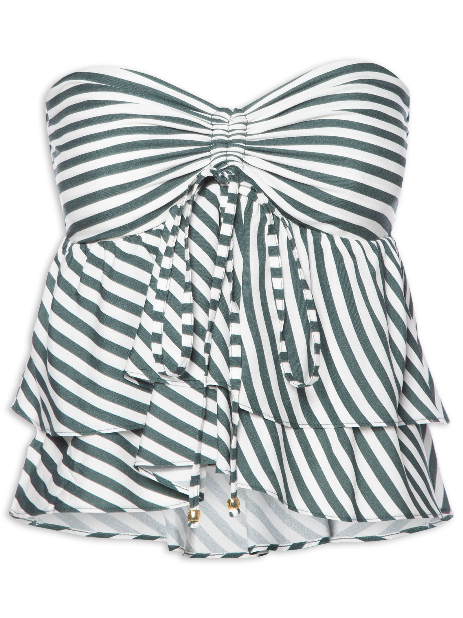 Blusa Feminina Listrada Sem Alça Com Babados Verde '2Essential