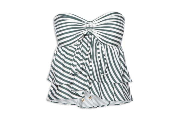 Blusa Feminina Listrada Sem Alça Com Babados - Verde