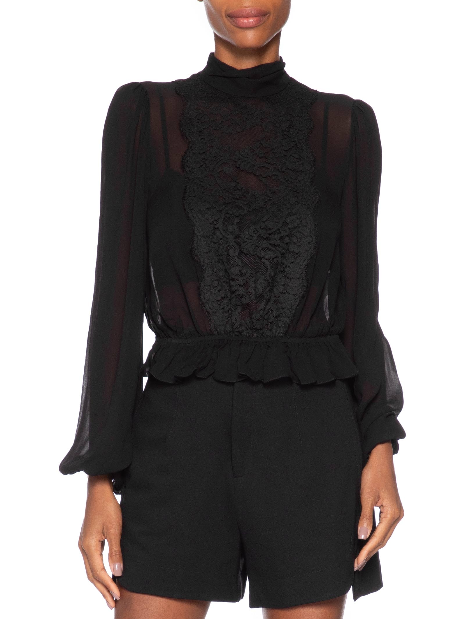 Blusa Feminina Livia Com Renda Preto Animale