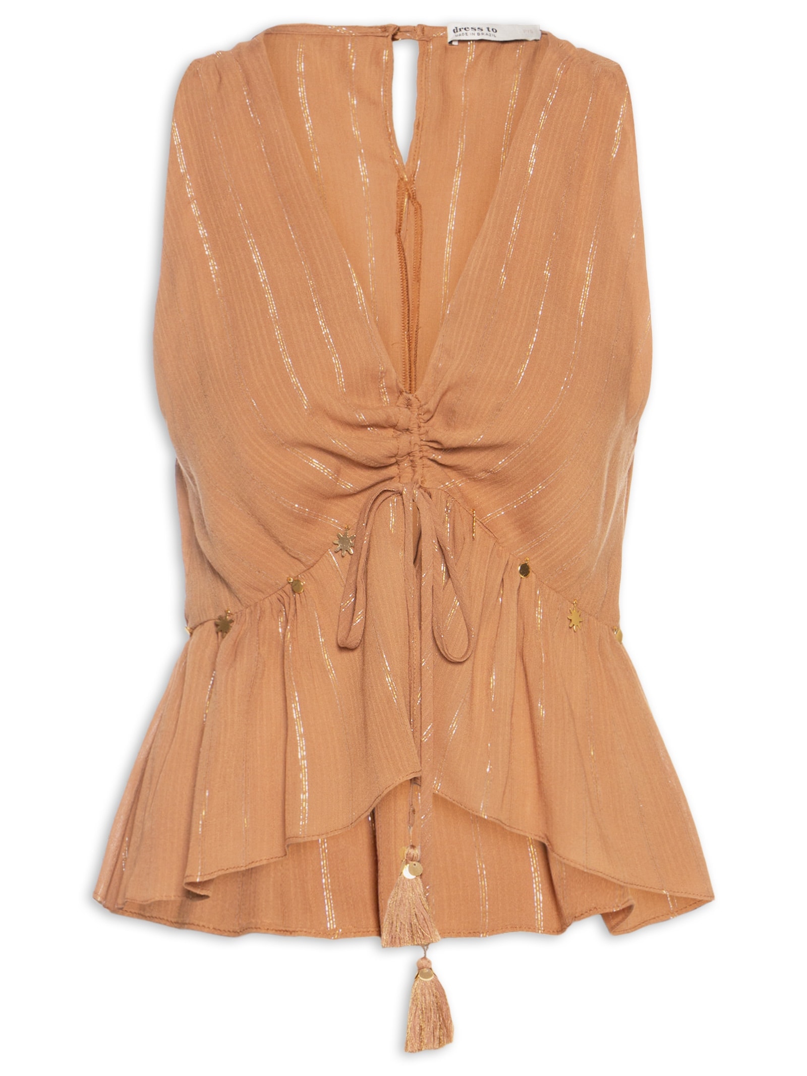 Blusa Feminina Lurex Bordado Moedinha Marrom Dress To