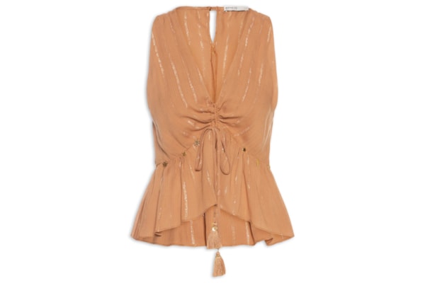 Blusa Feminina Lurex Bordado Moedinha - Marrom