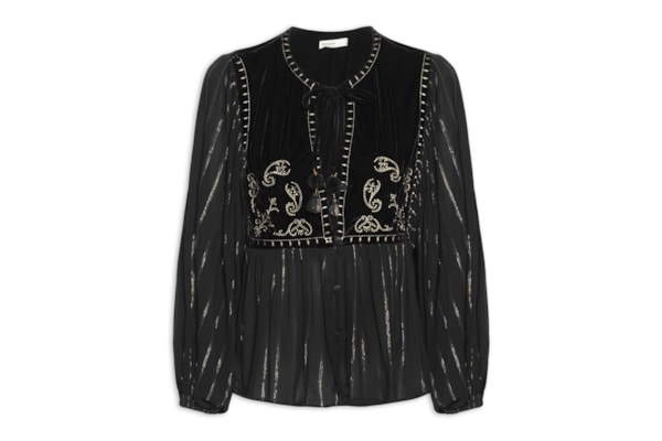 Blusa Feminina Lurex Pala Veludo - Preto
