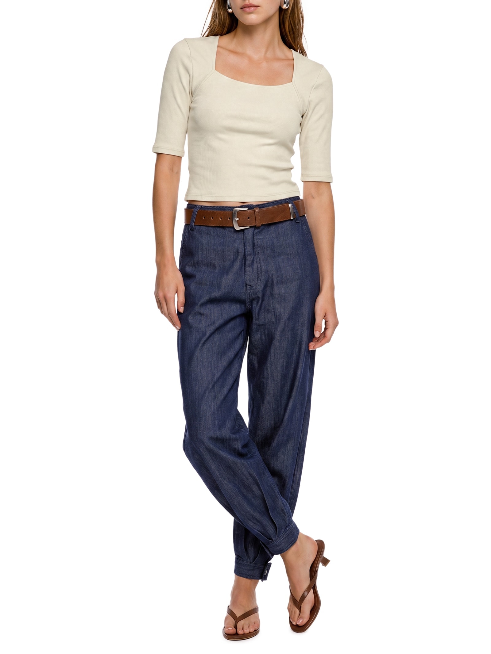 Blusa Feminina Malha Canelada Boulevard Bege Lez A Lez