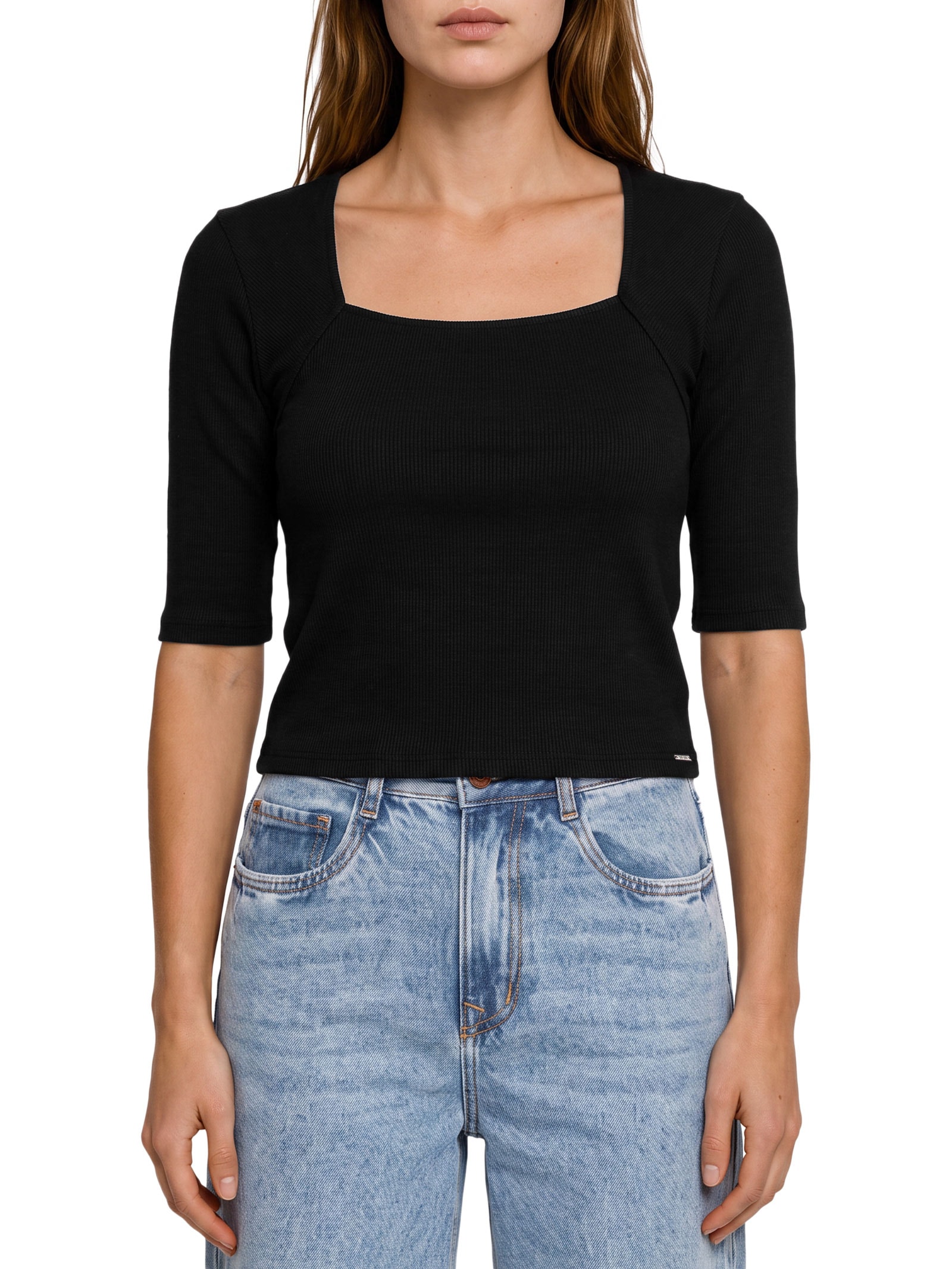 Blusa Feminina Malha Canelada Boulevard Preto Lez A Lez