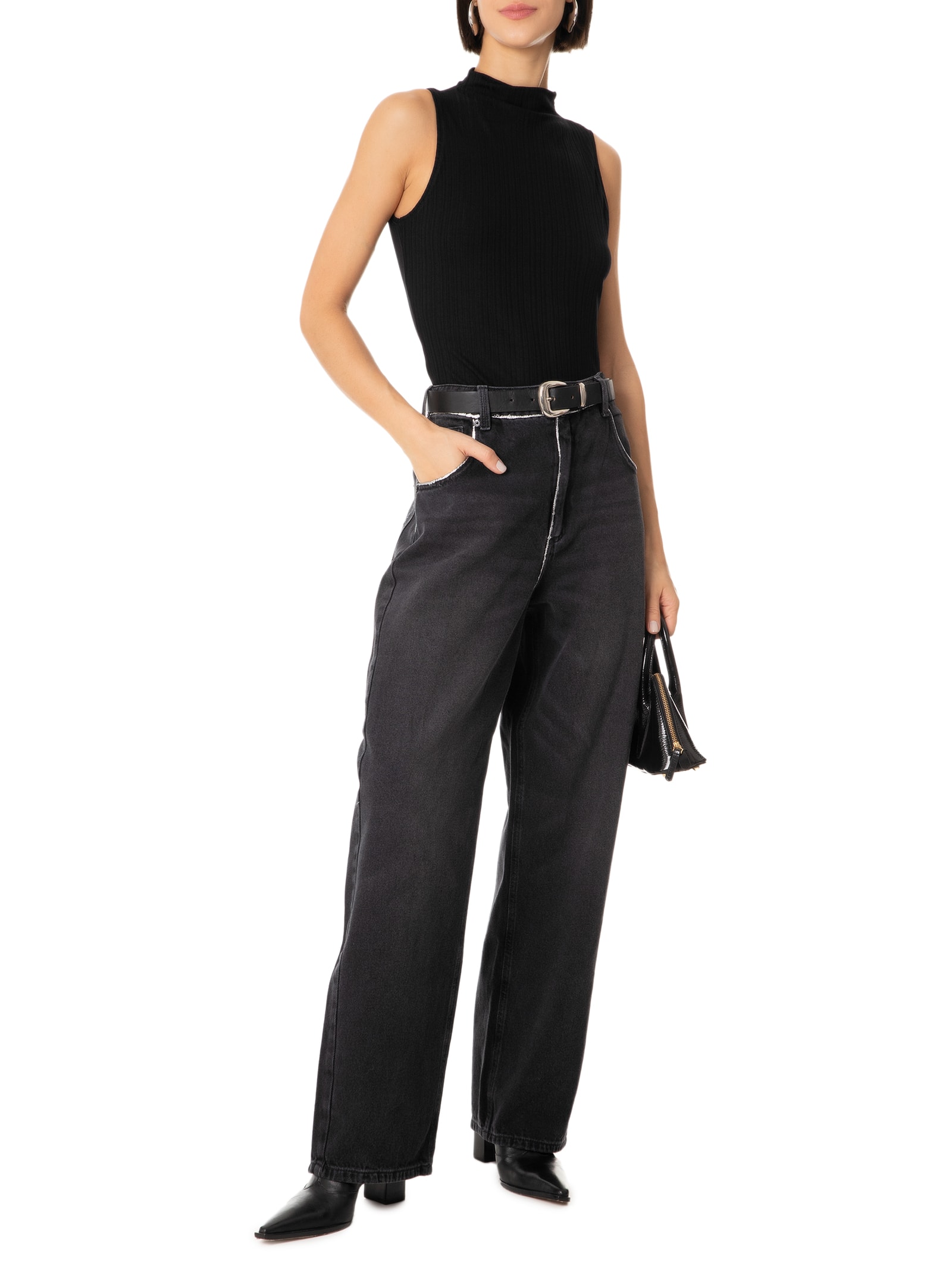 Blusa Feminina Malha Canelada Stripe Preto Lez A Lez