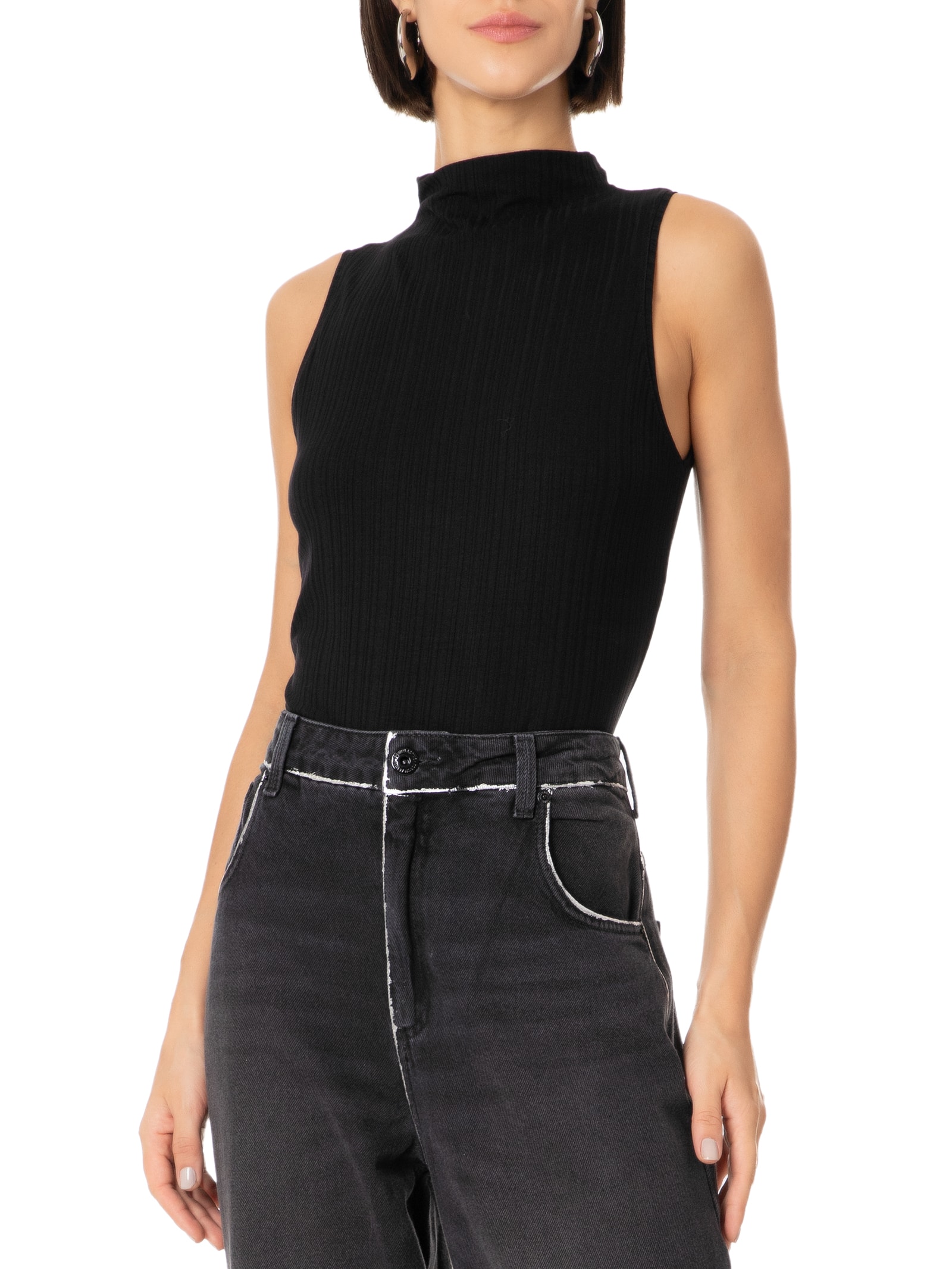 Blusa Feminina Malha Canelada Stripe Preto Lez A Lez