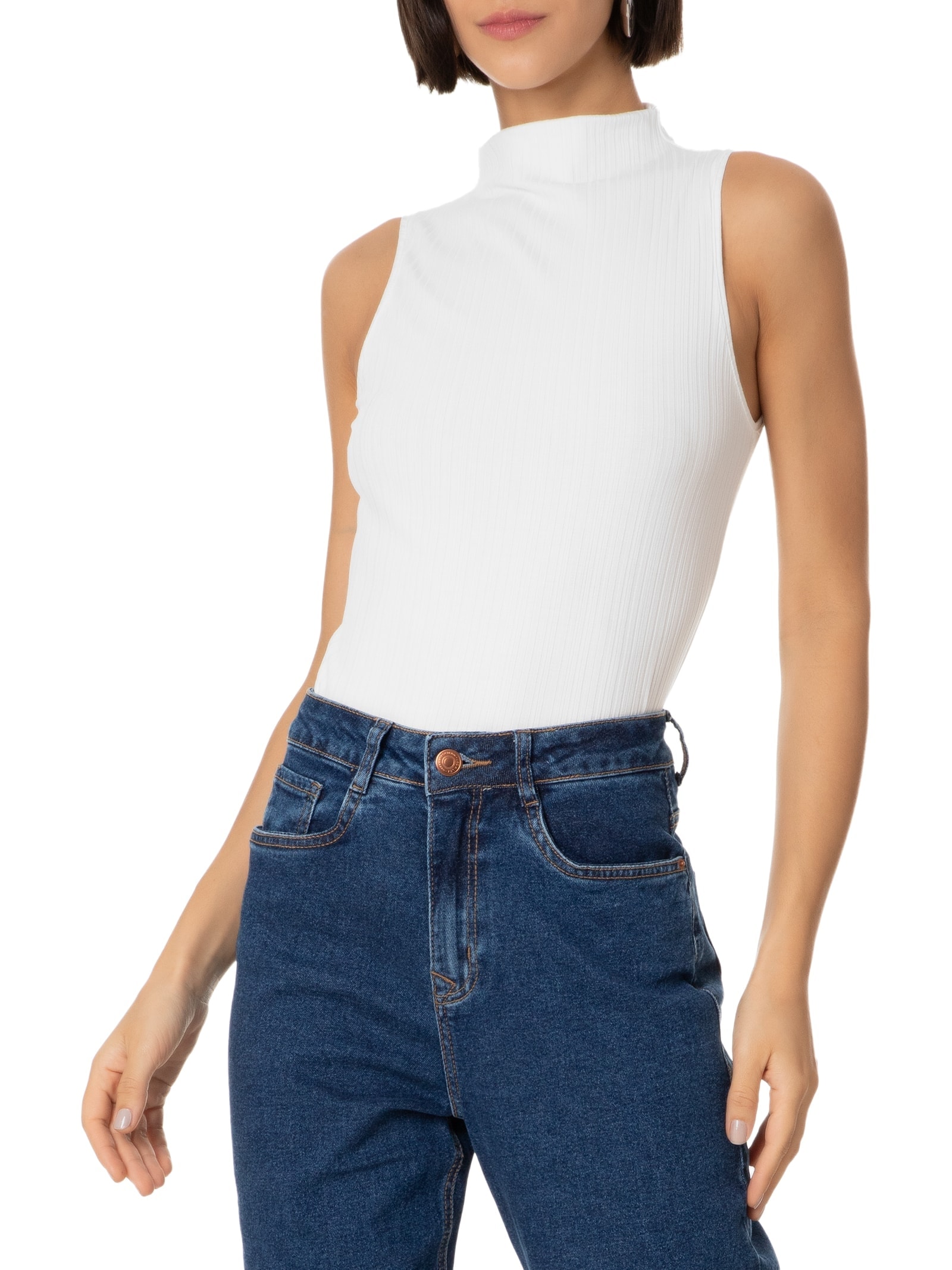 Blusa Feminina Malha Canelado Stripe Branco Lez A Lez