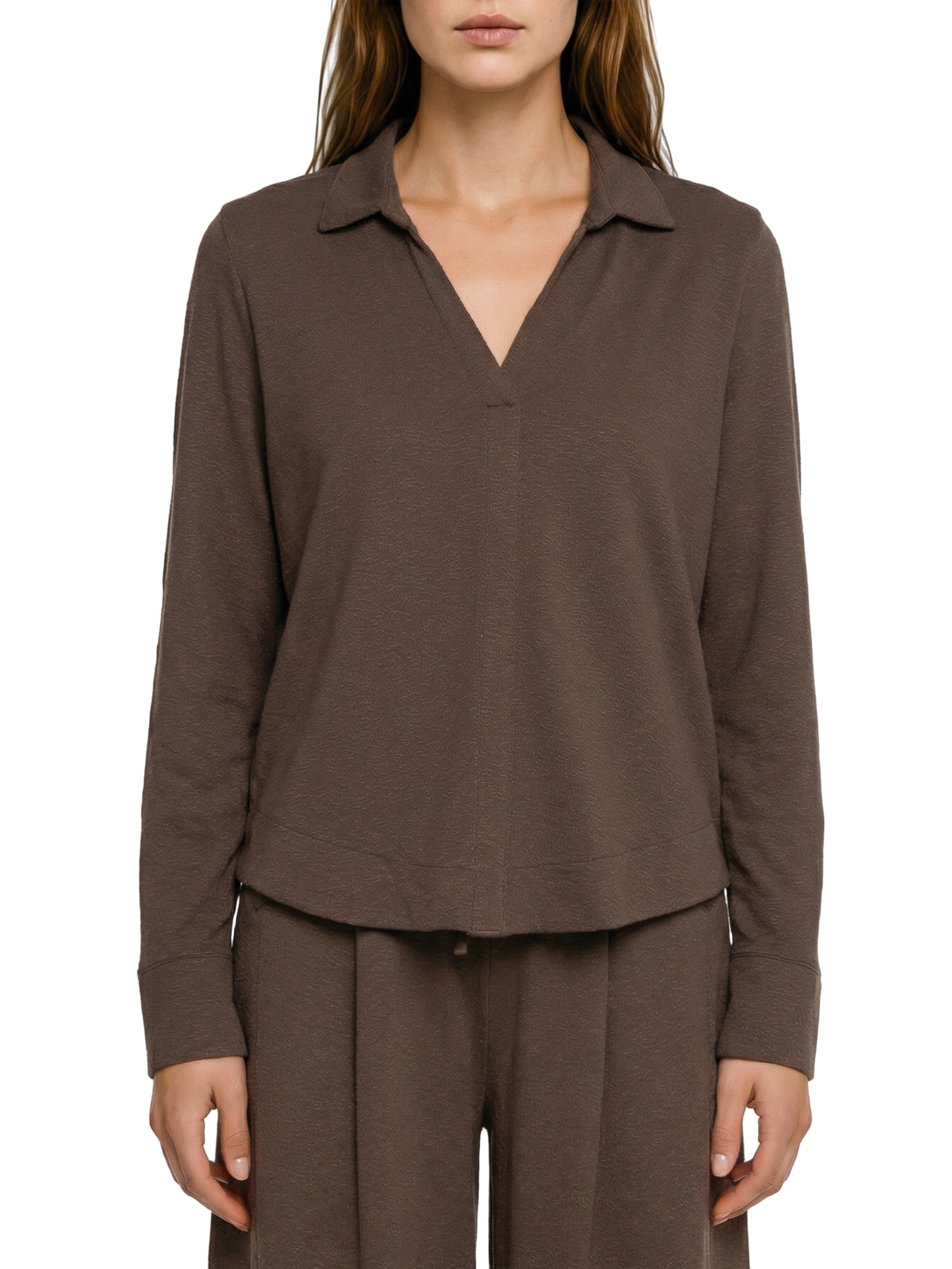 Blusa Feminina Malha Crepe Flamê Marrom Cantão