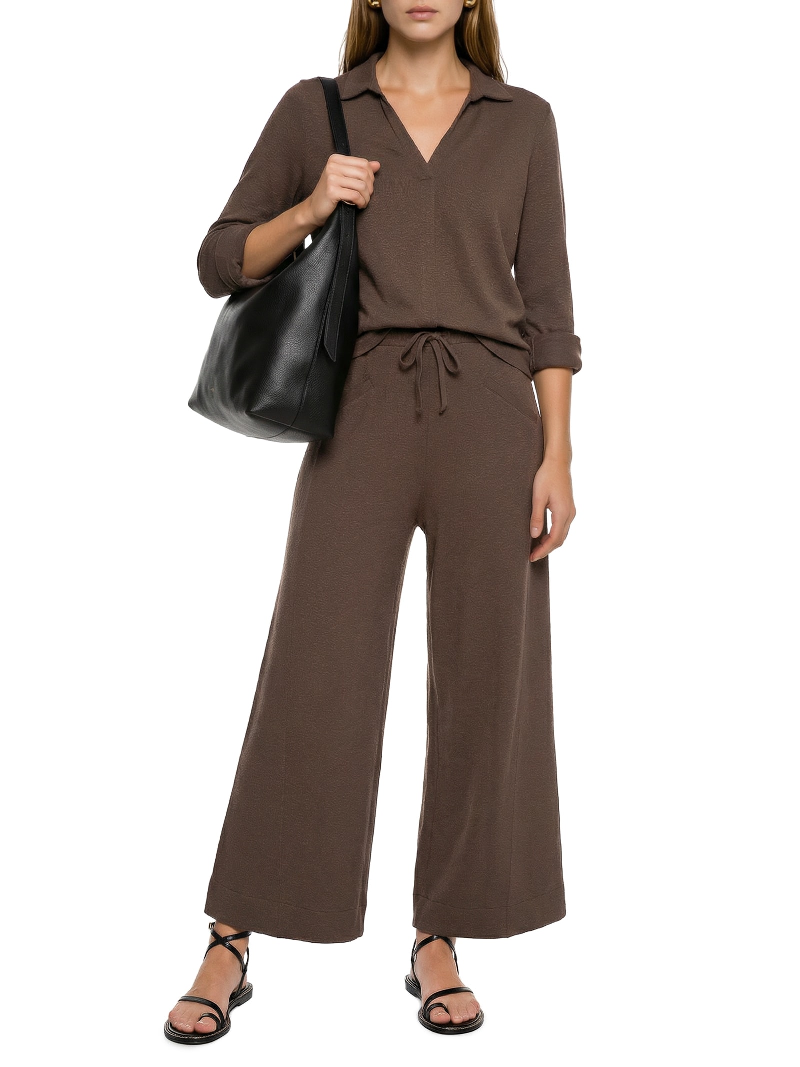 Blusa Feminina Malha Crepe Flamê Marrom Cantão