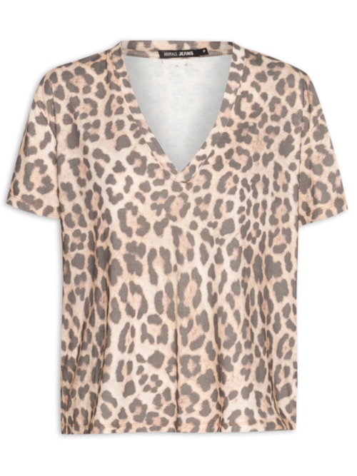 Blusa Feminina Malha Decote V Estampa Onça Skin – Animal Print