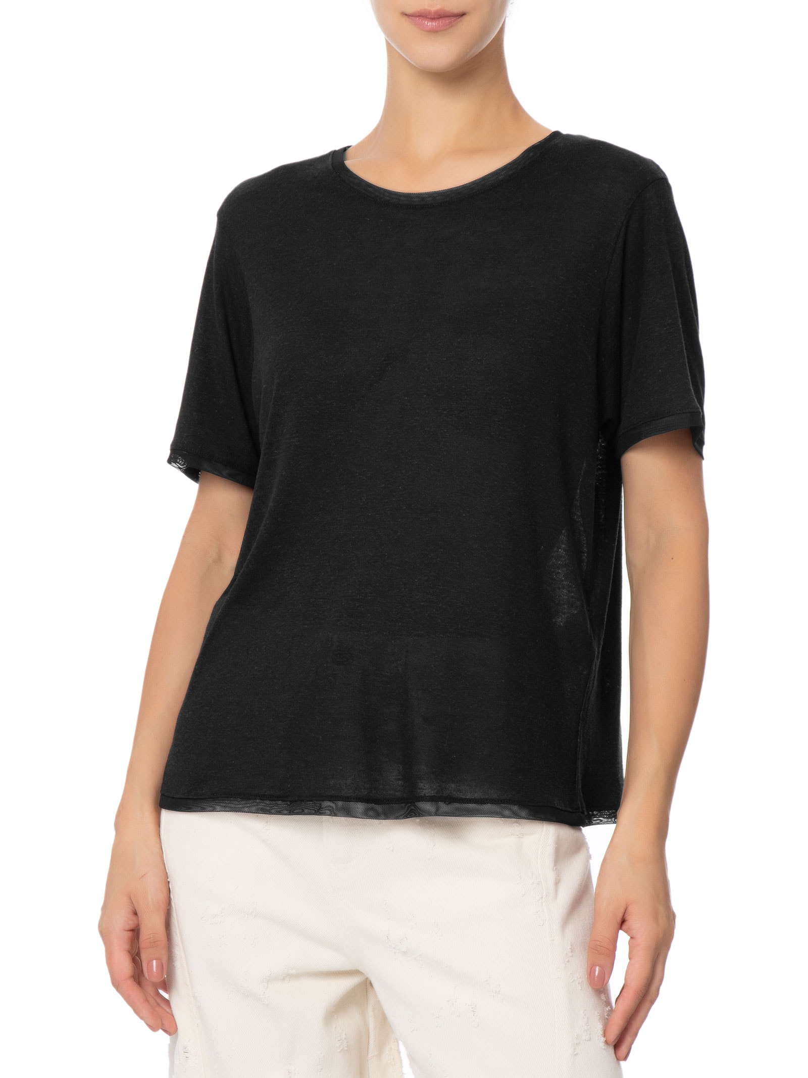 Blusa Feminina Malha Linen Fenda Costas Preto Osklen