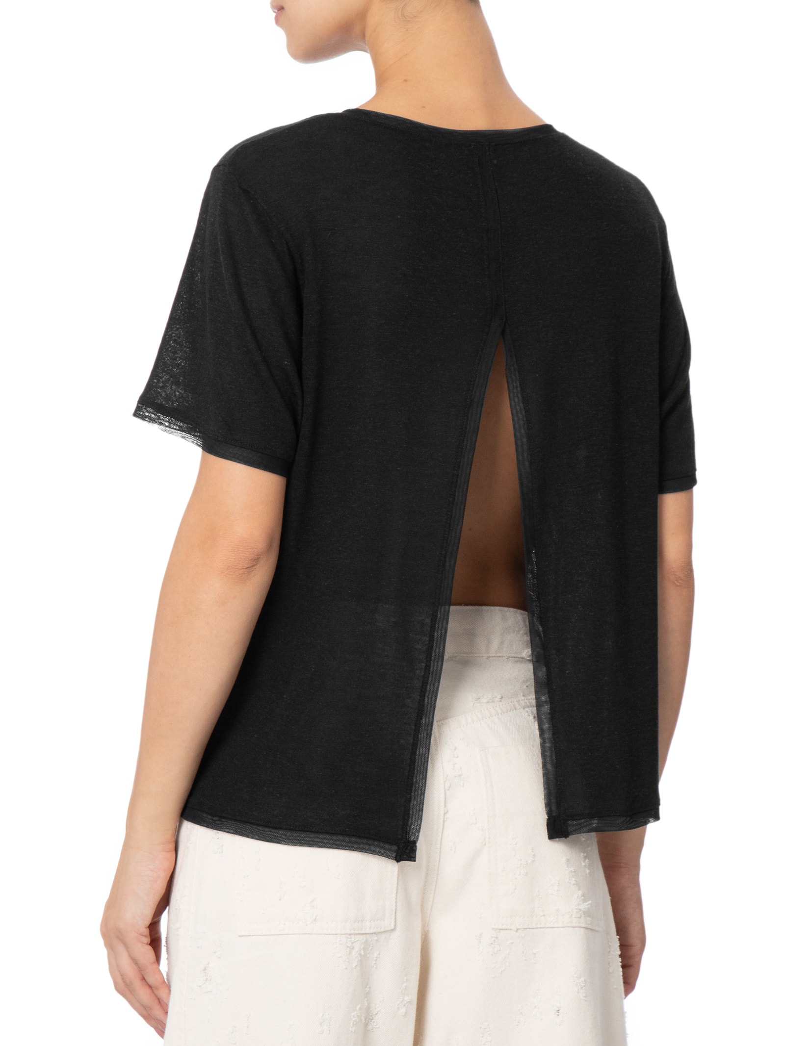 Blusa Feminina Malha Linen Fenda Costas Preto Osklen