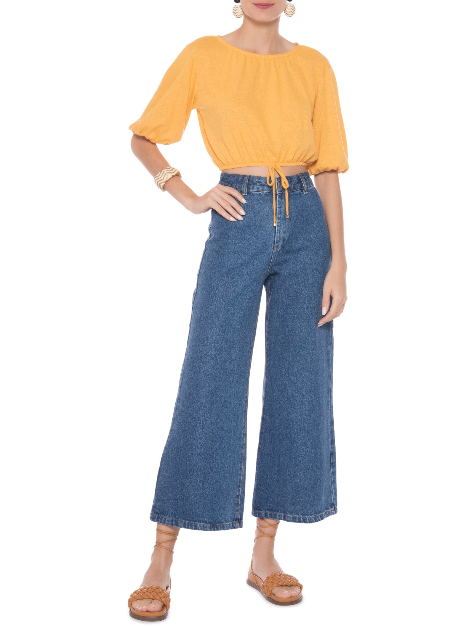 Blusa Feminina Malha Linho Amarelo '2Essential