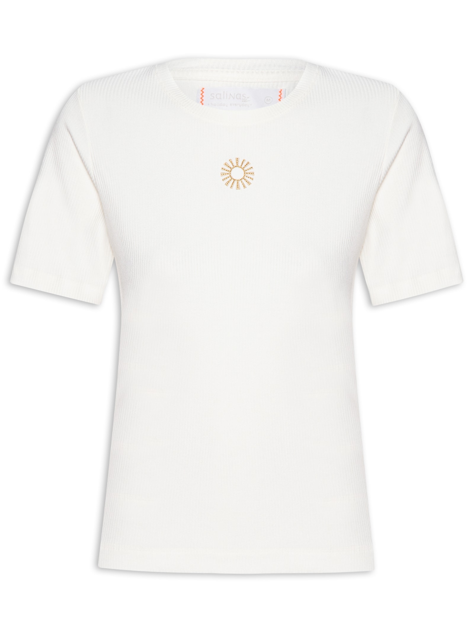 Blusa Feminina Malha Manga Curta Rib Branco Salinas