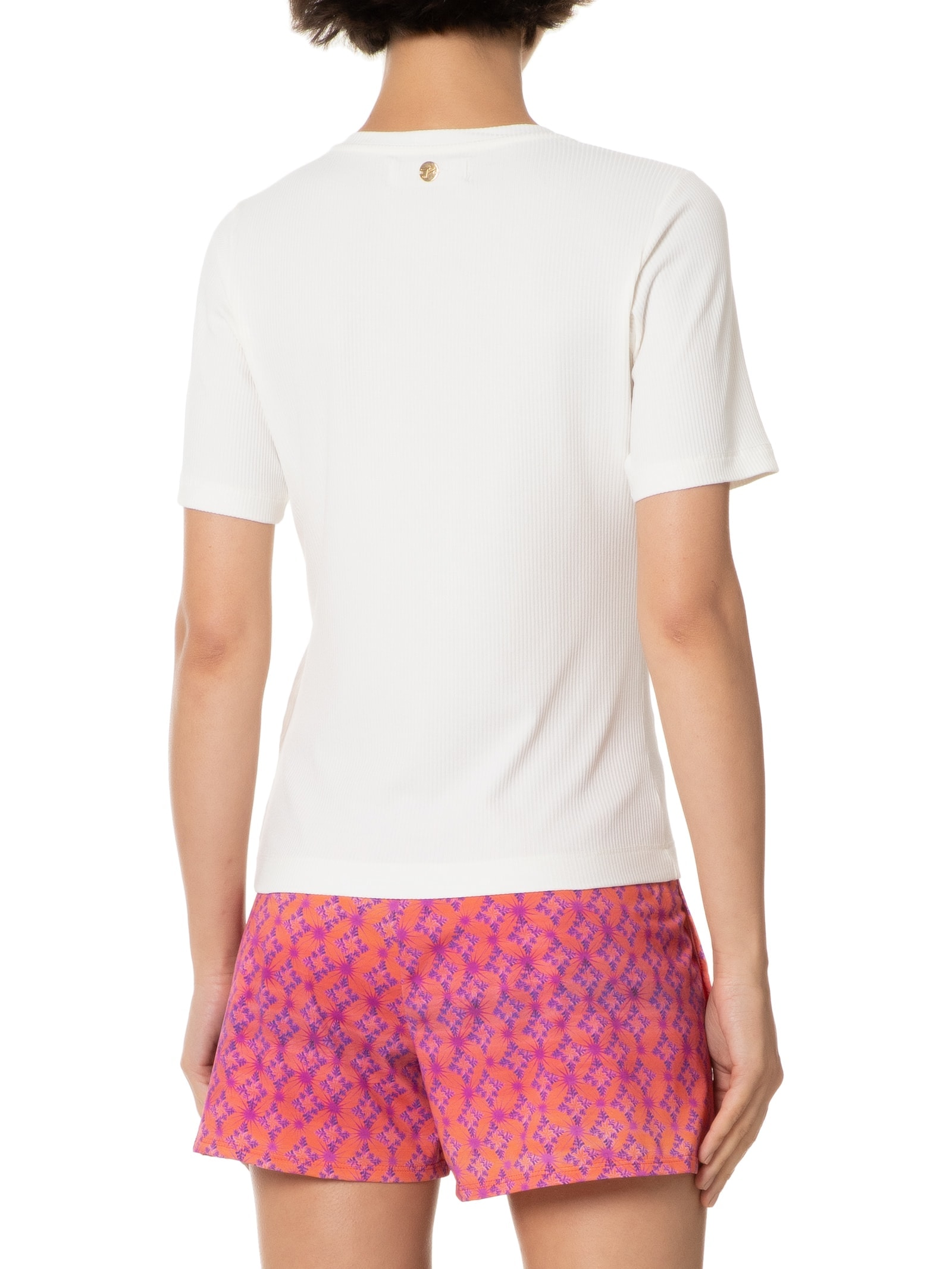 Blusa Feminina Malha Manga Curta Rib Branco Salinas