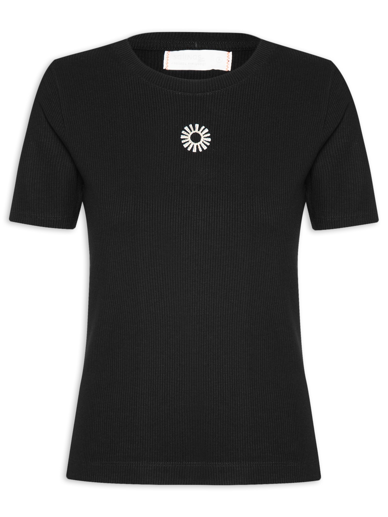 Blusa Feminina Malha Manga Curta Rib Preto Salinas