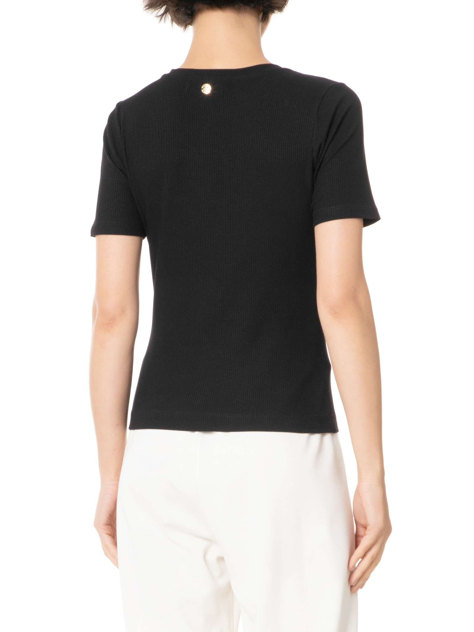 Blusa Feminina Malha Manga Curta Rib Preto Salinas