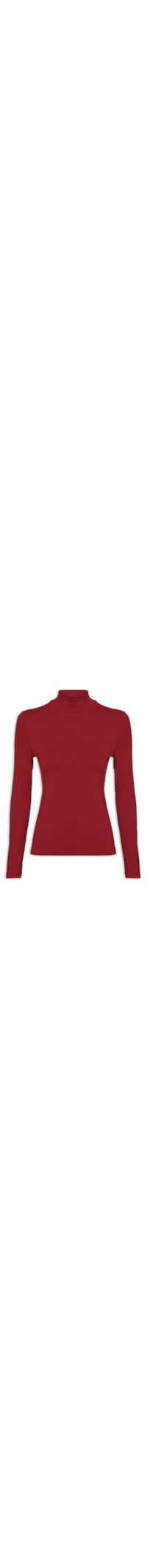 Blusa Feminina Malha Manga Longa Gola Alta Básica Liso - Vermelho