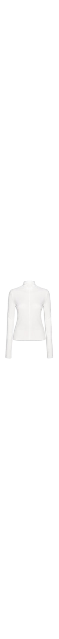Blusa Feminina Malha Manga Longa Gola Alta Recorte Central - Branco