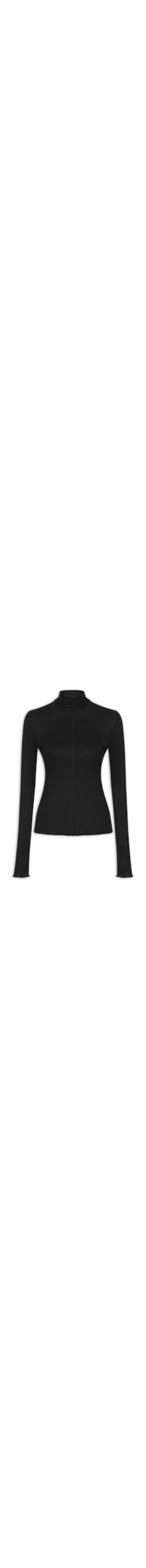 Blusa Feminina Malha Manga Longa Gola Alta Recorte Central - Preto