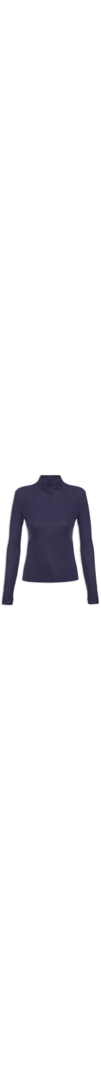 Blusa Feminina Malha Manga Longa Gola Alta Ribana Texturizada - Azul