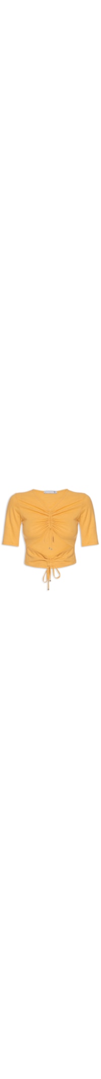 Blusa Feminina Malha Natural Linho Manga Curta Franzidos - Amarelo